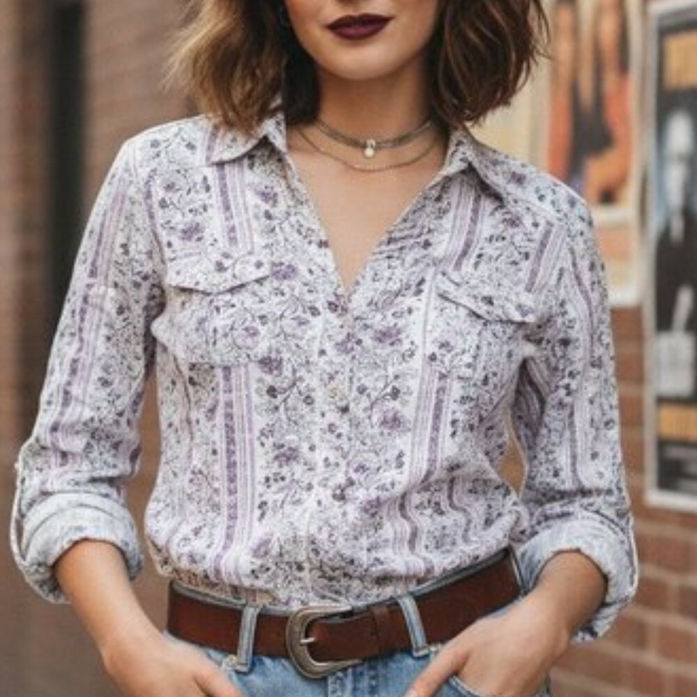 FANG Lavender Floral Button-Down Shirt